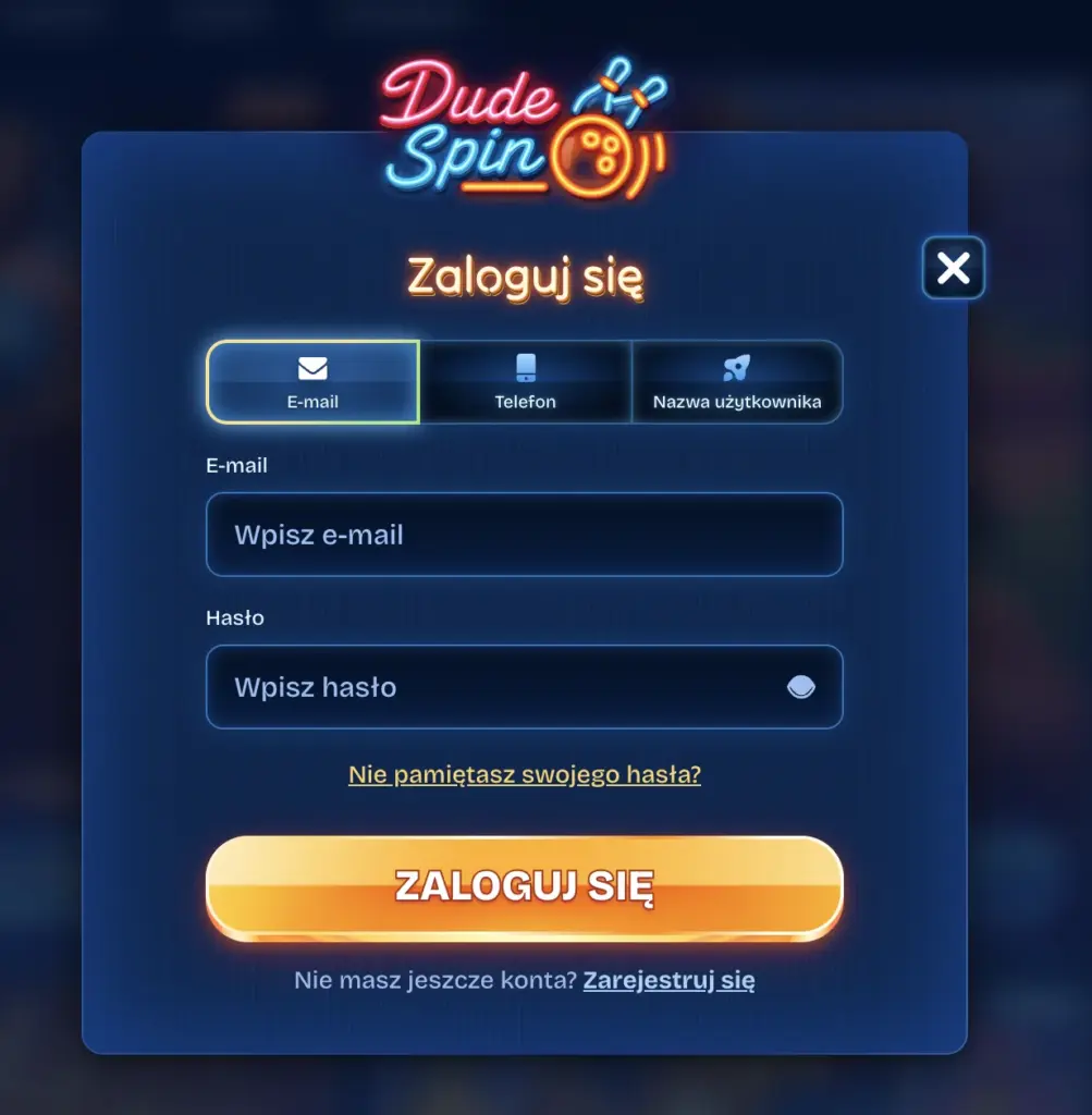Rejestracja na stronie Dudespin